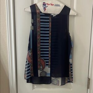 Bar III Navy and Light Blue Paisley Stripe Sleeveless Top